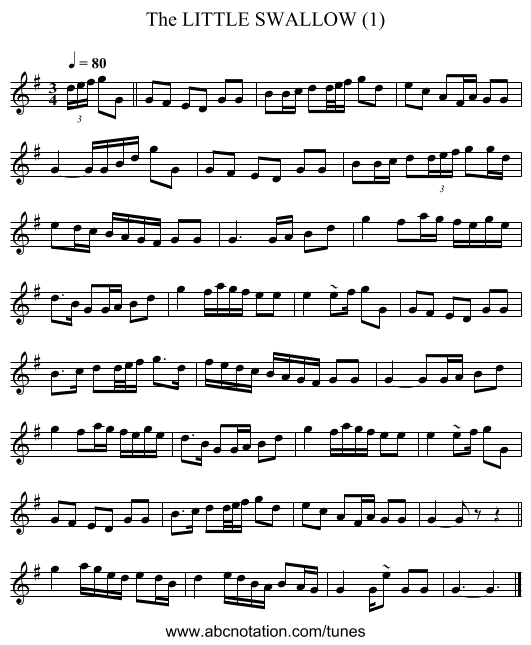 LITTLE SWALLOW (1), The - staff notation