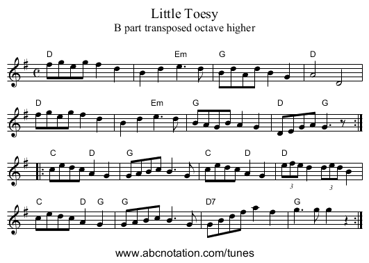 Little Toesy - staff notation