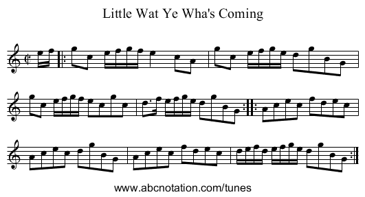 Little Wat Ye Wha's Coming - staff notation