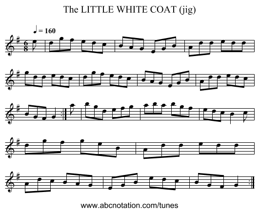 LITTLE WHITE COAT (jig), The - staff notation