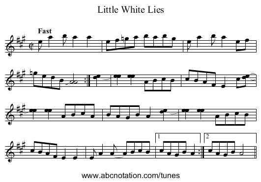 Little White Lies - staff notation
