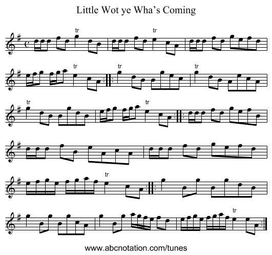Little Wot ye Wha’s Coming - staff notation