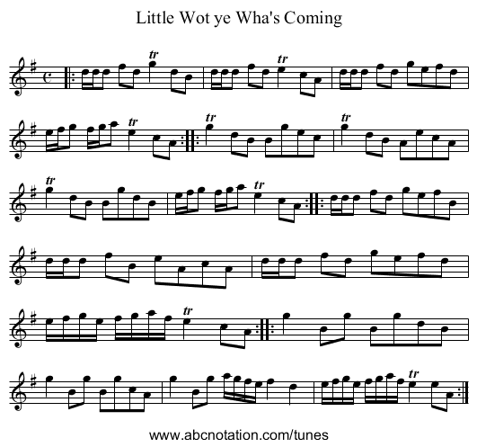 Little Wot ye Wha's Coming - staff notation