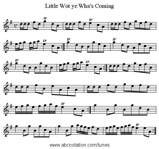 Little Wot ye Wha's Coming - staff notation