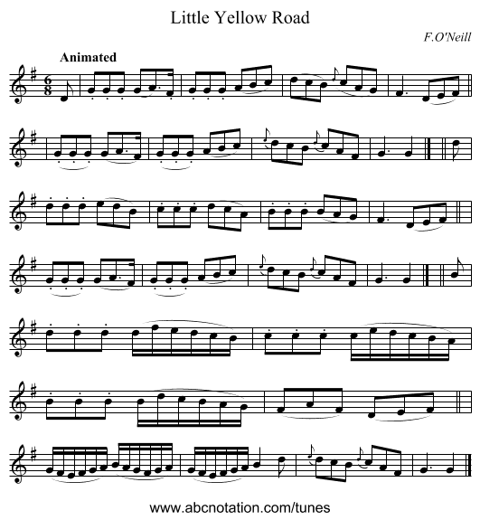 Little Yellow Road - staff notation