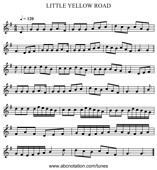 LITTLE YELLOW ROAD - staff notation