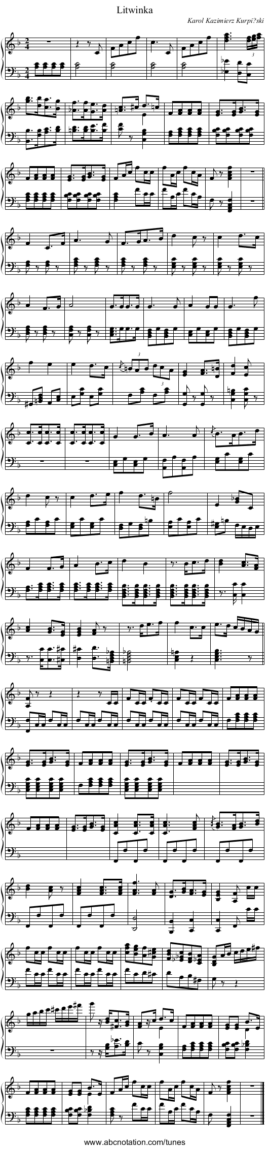 Litwinka - staff notation