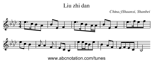 Liu zhi dan - staff notation