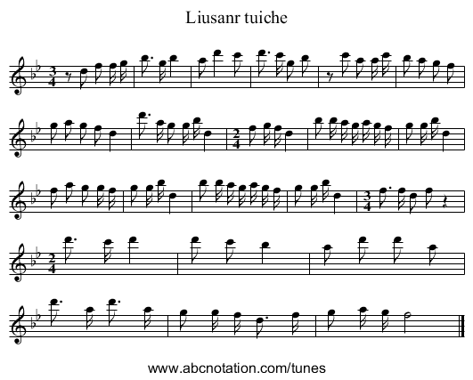 Liusanr tuiche - staff notation