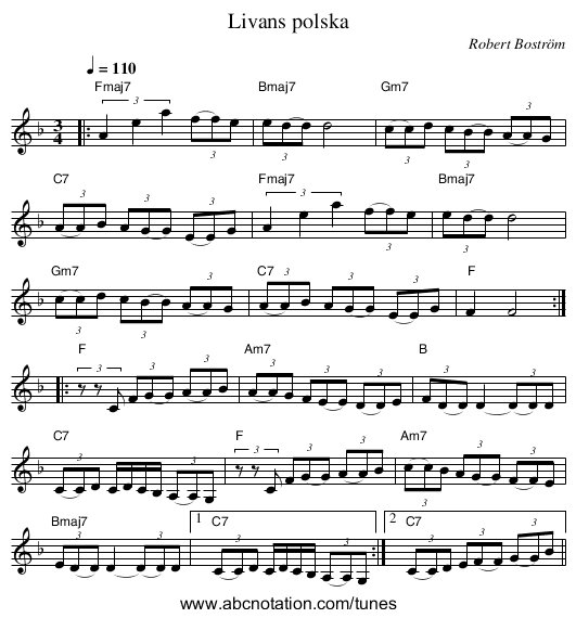 Livans polska - staff notation
