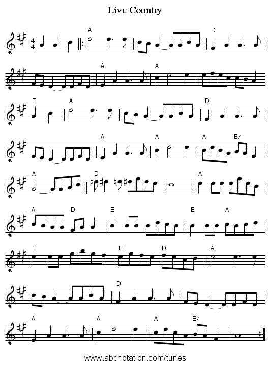 Live Country - staff notation