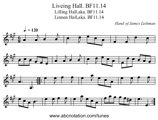 Liveing Hall. BF11.14 - staff notation