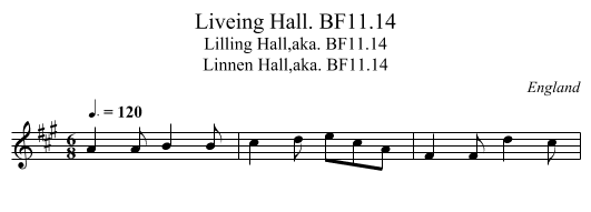 Liveing Hall. BF11.14 - staff notation
