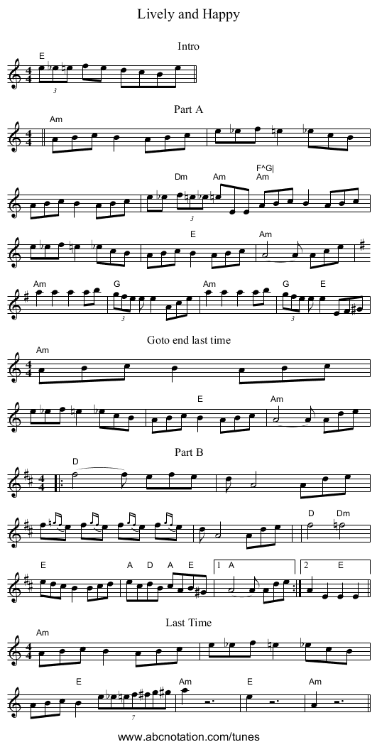 Lively and Happy - staff notation