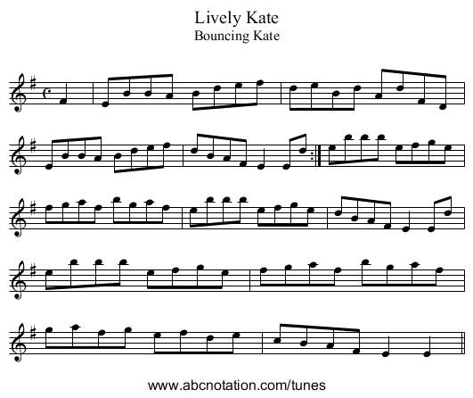Lively Kate - staff notation