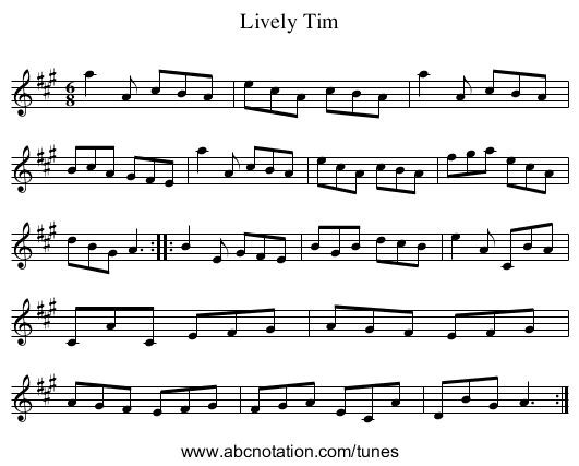 Lively Tim - staff notation