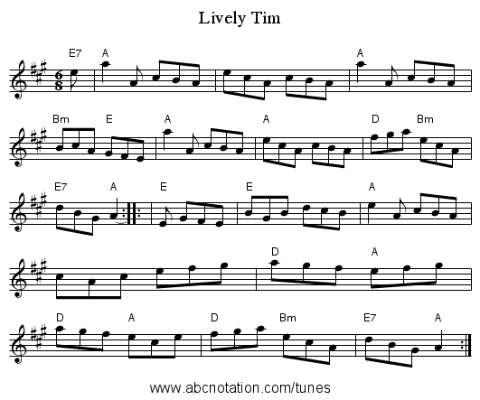 Lively Tim - staff notation
