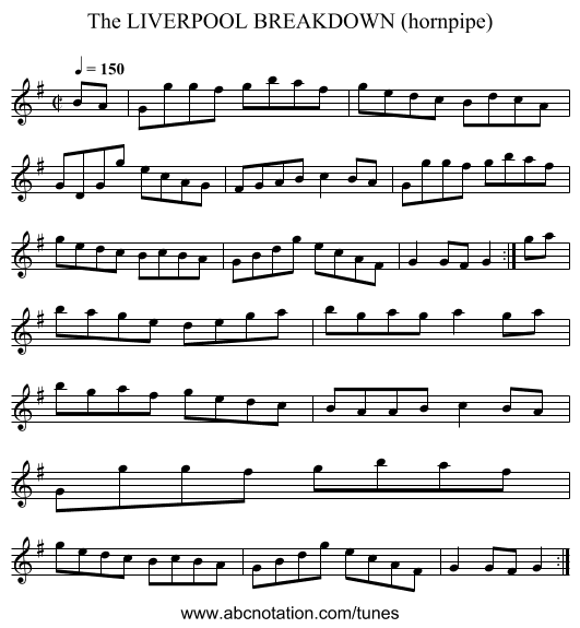 LIVERPOOL BREAKDOWN (hornpipe), The - staff notation