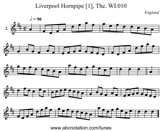 Liverpool Hornpipe [1], The. WI.010 - staff notation