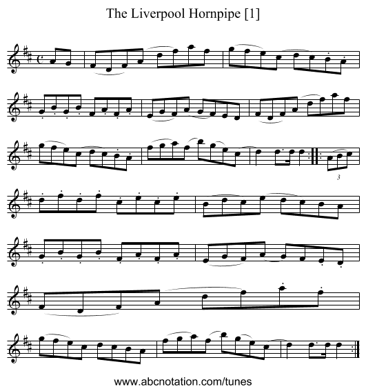 Liverpool Hornpipe [1], The - staff notation