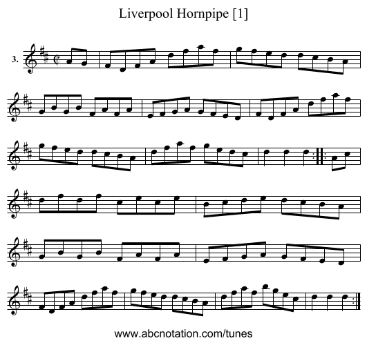 Liverpool Hornpipe [1] - staff notation