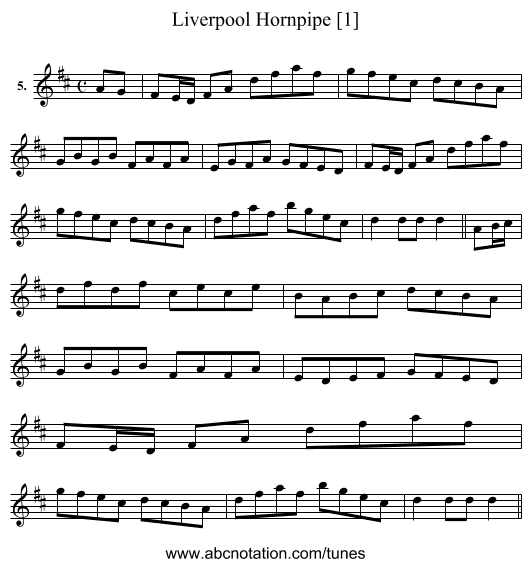 Liverpool Hornpipe [1] - staff notation