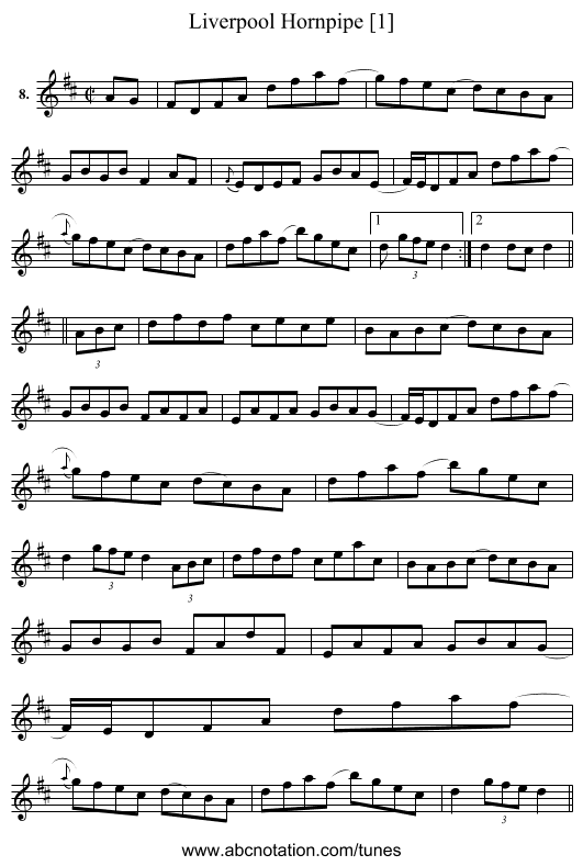 Liverpool Hornpipe [1] - staff notation