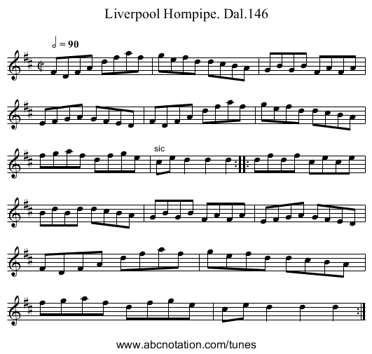 Liverpool Hornpipe. Dal.146 - staff notation