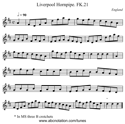 Liverpool Hornpipe. FK.21 - staff notation