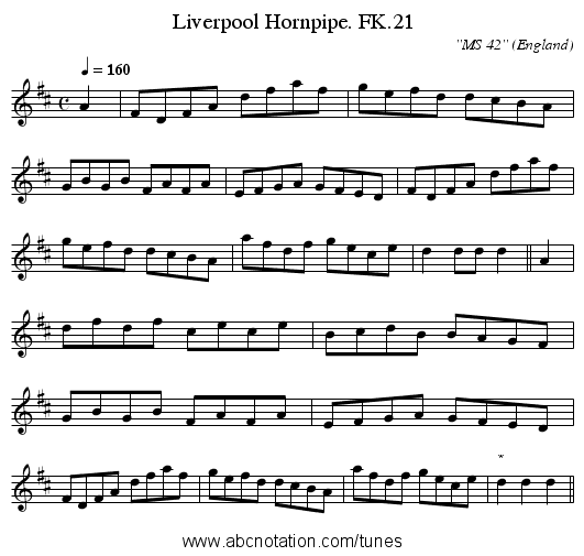 Liverpool Hornpipe. FK.21 - staff notation