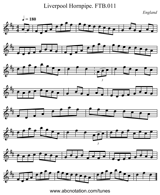 Liverpool Hornpipe. FTB.011 - staff notation