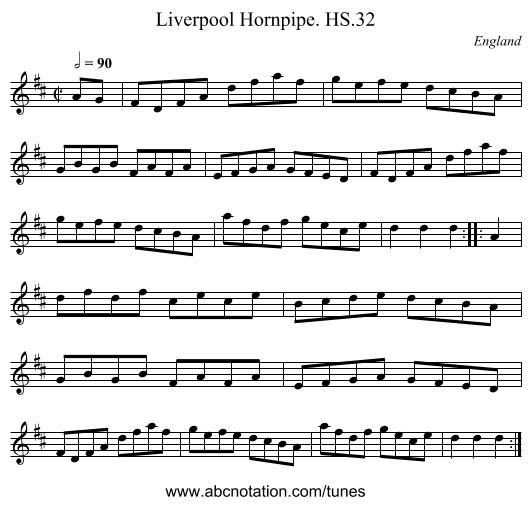 Liverpool Hornpipe. HS.32 - staff notation