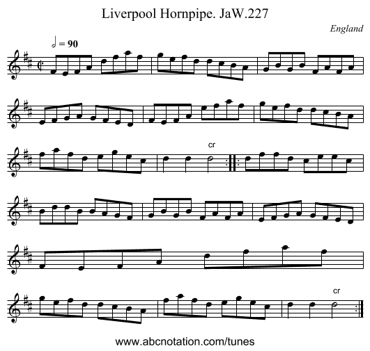 Liverpool Hornpipe. JaW.227 - staff notation