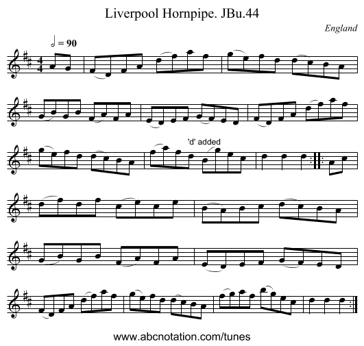 Liverpool Hornpipe. JBu.44 - staff notation