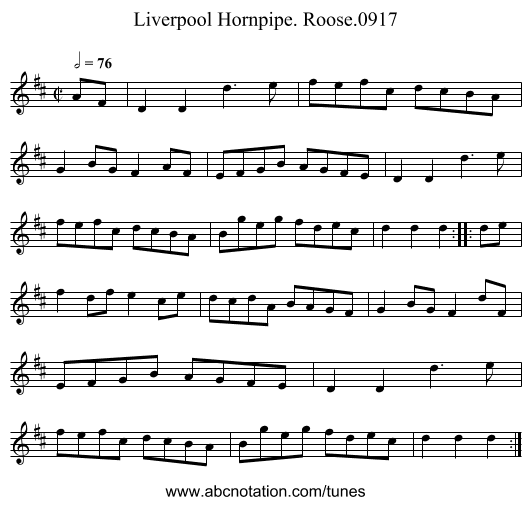 Liverpool Hornpipe. Roose.0917 - staff notation