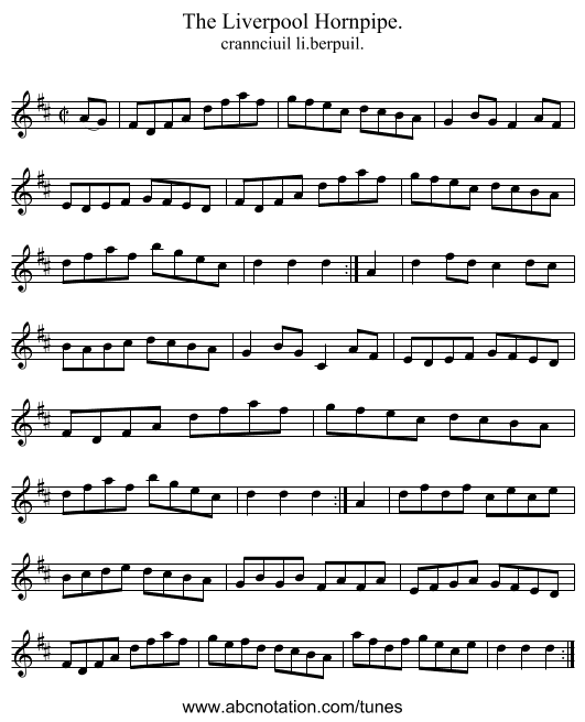 Liverpool Hornpipe., The - staff notation