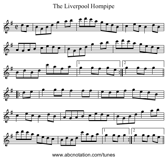 Liverpool Hornpipe, The - staff notation