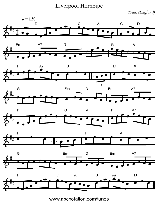Liverpool Hornpipe - staff notation