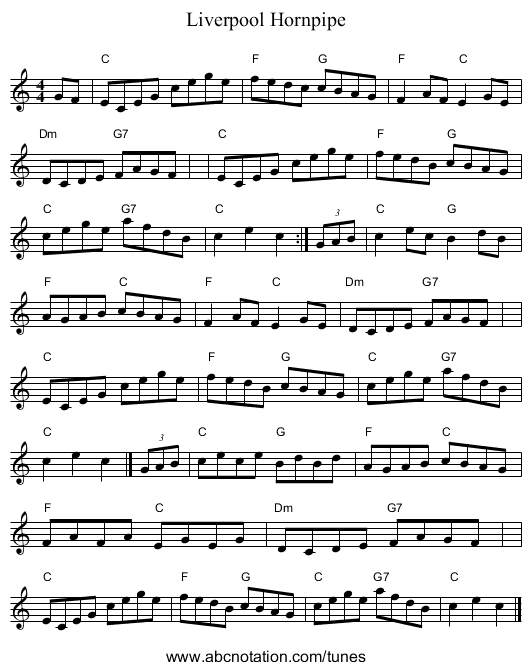 Liverpool Hornpipe - staff notation