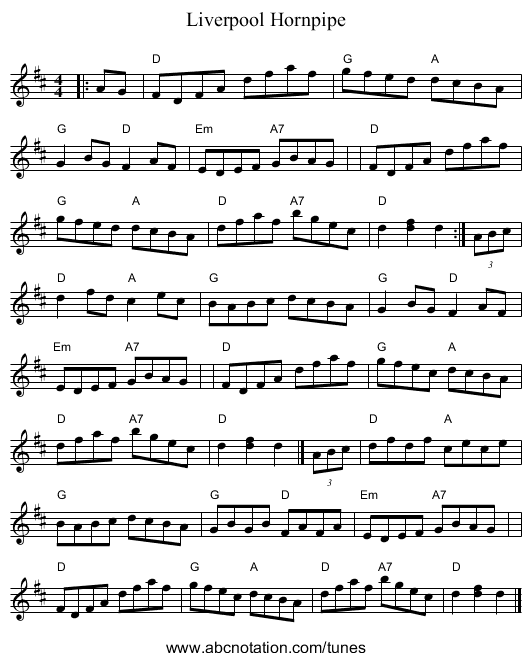 Liverpool Hornpipe - staff notation