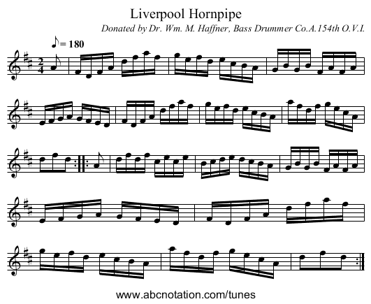 Liverpool Hornpipe - staff notation