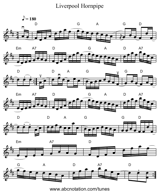Liverpool Hornpipe - staff notation