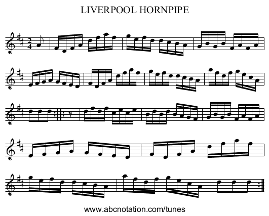 LIVERPOOL HORNPIPE - staff notation