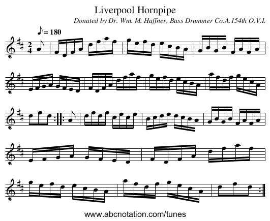 Liverpool Hornpipe - staff notation