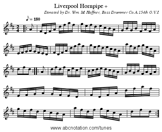 Liverpool Hornpipe + - staff notation