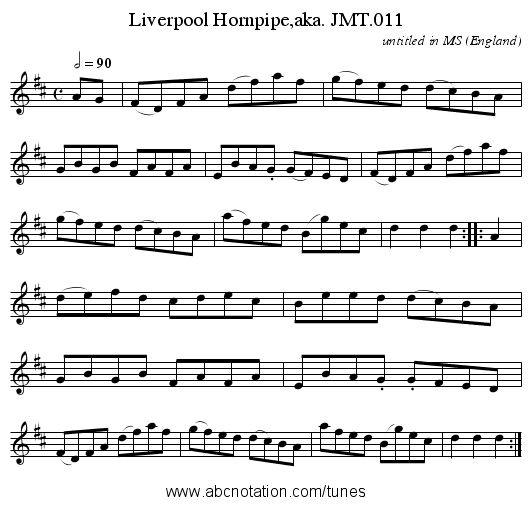 Liverpool Hornpipe,aka. JMT.011 - staff notation