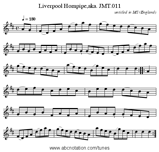 Liverpool Hornpipe,aka. JMT.011 - staff notation