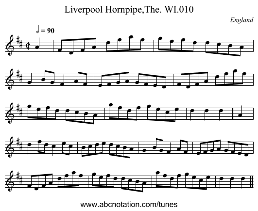 Liverpool Hornpipe,The. WI.010 - staff notation