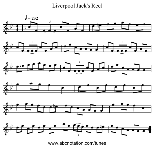 Liverpool Jack's Reel - staff notation