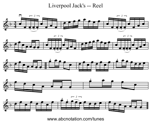 Liverpool Jack's -- Reel - staff notation